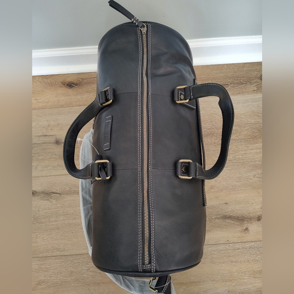 American Leather Co. Arlington Weekender Zip Shoulder Bag Black Smooth NWT - Picture 10 of 11